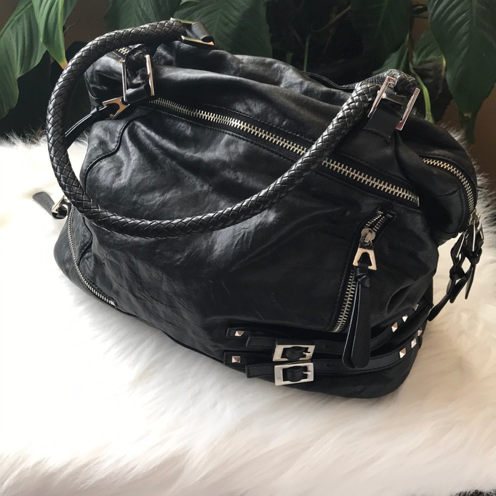 Donald J Pliner Black Leather Shoulder Bag